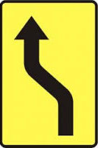 Tabliczka T-18b - Tabliczka wskazuje nieoczekiwaną zmianę kierunku ruchu lub przebiegu drogi