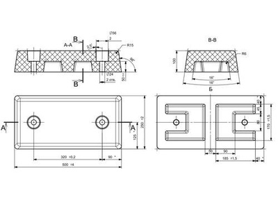 Odbój gumowy EPDM 500x250x100; rozstaw 320