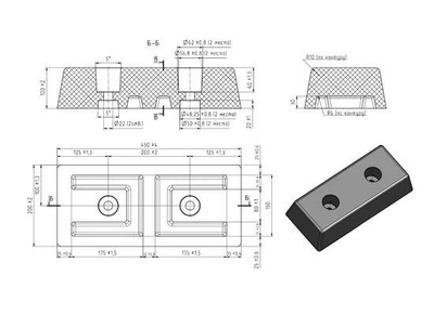 Odbój gumowy duży 450x200x100 mm