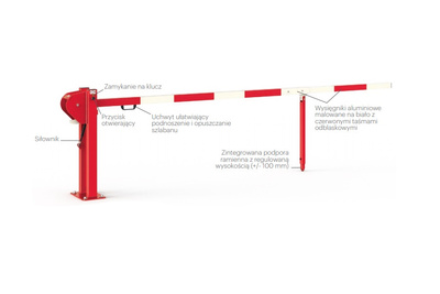 Szlaban ręczny z ramieniem regulowanym od 3-4 m
